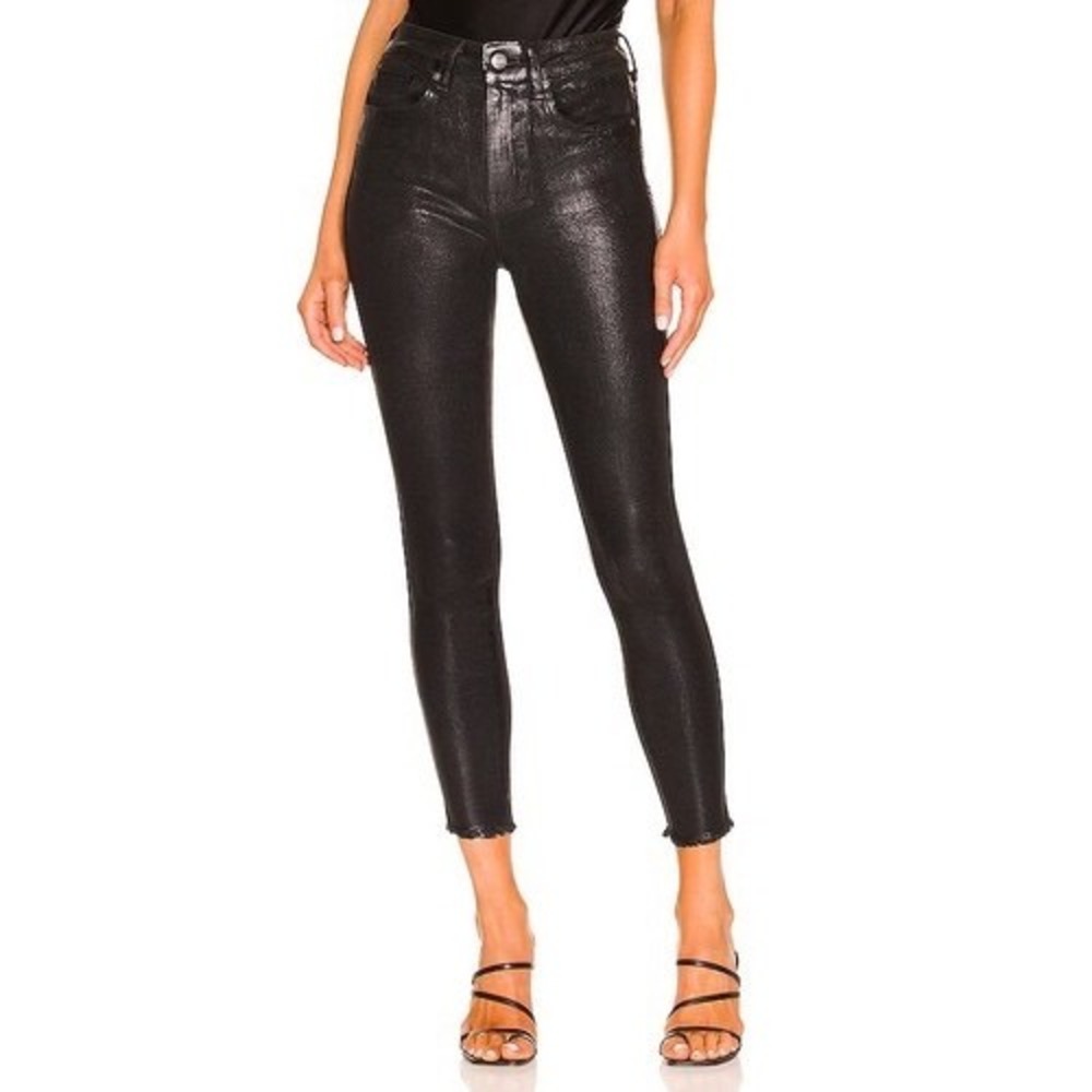 Free People‎ We The Free Black Metallic Coated High Rise Skinny Jeans Size 28